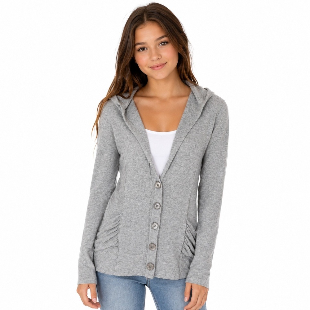 Y2K Team‎ Loon Hooded Grunge Cardigan Womens S Gray Lightweight Goth Slim Retro